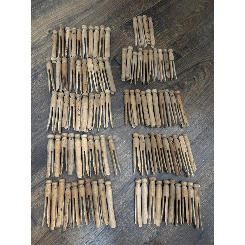 Vintage Wooden Clothespins 90 + Round Head Bulk Lot Rustic Farmhouse Decor